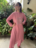 Front and Centered Embroidery with Ruching on Sleeves