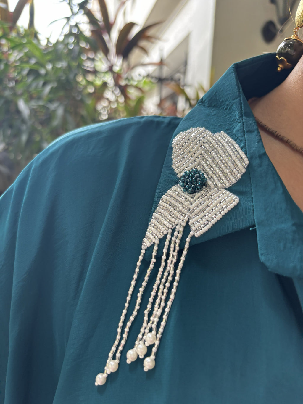Choga Style Coord Set with Pearl Embroidery on the Collar and Cuffs