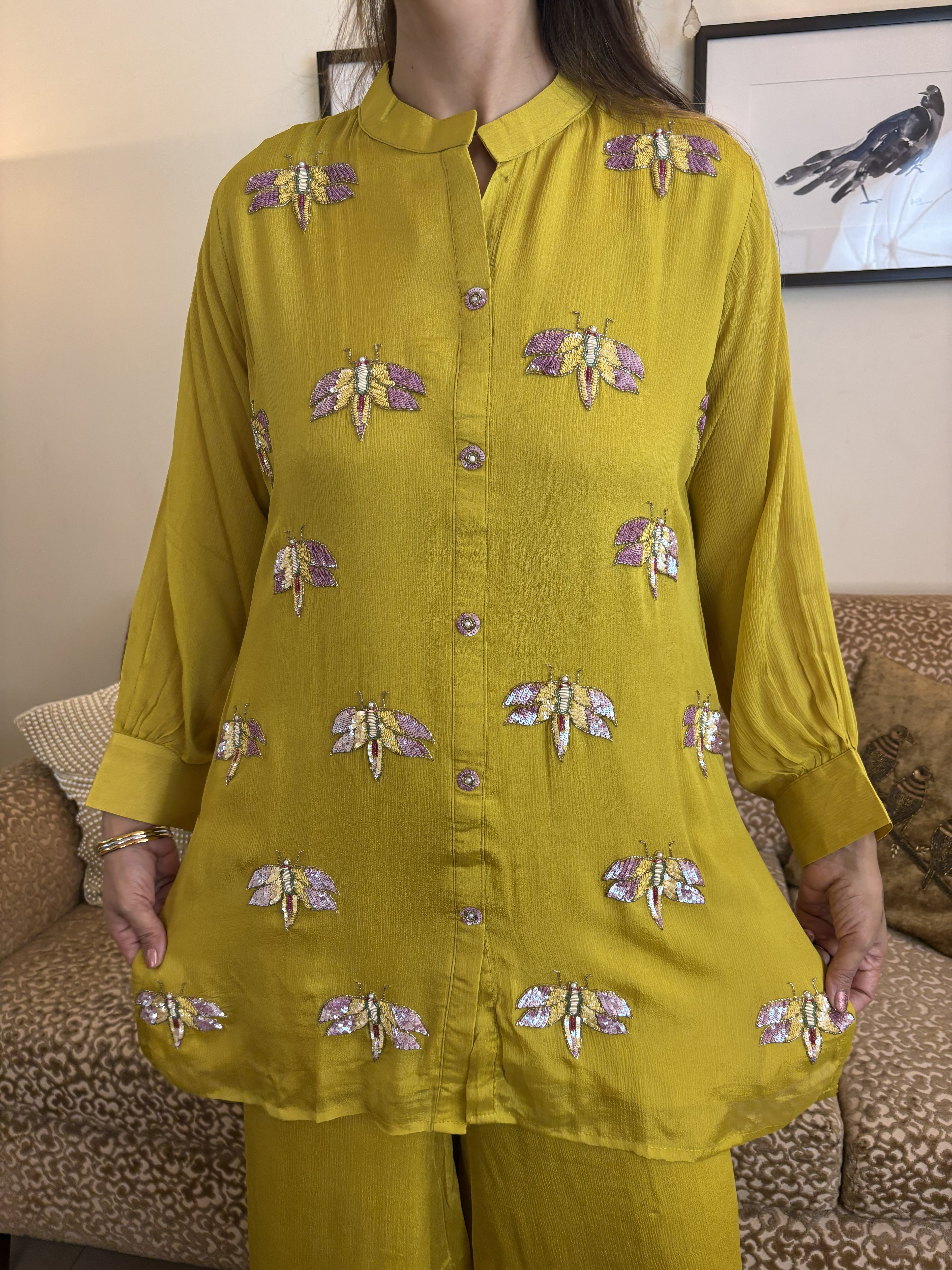 Colorful Dragonflies in Lime Green Coord Set