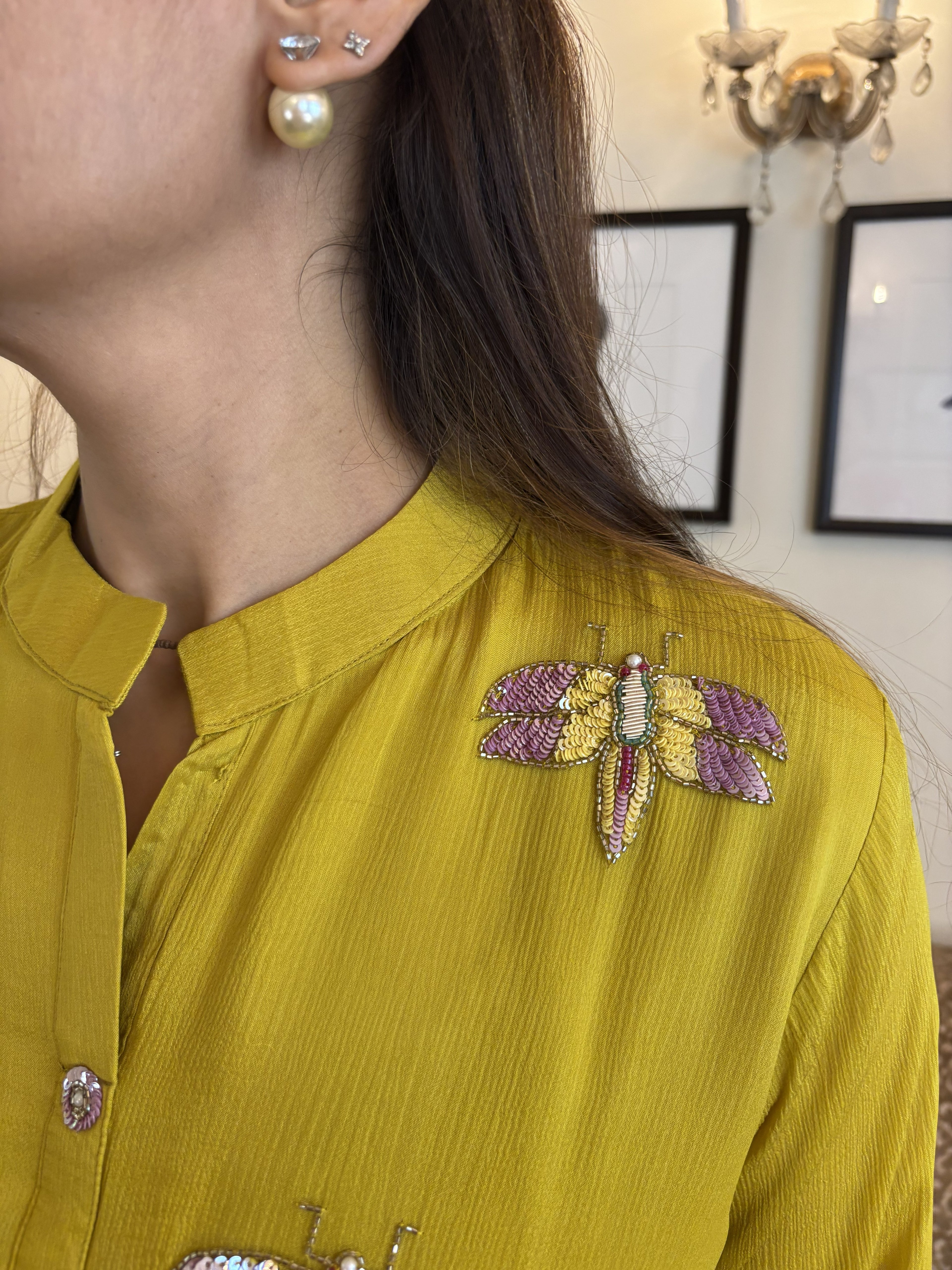 Colorful Dragonflies in Lime Green Coord Set